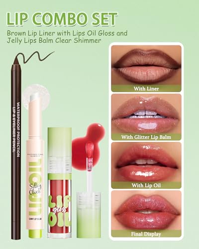 Brown Lip Liner Combo Set with Gloss & Shimmer Balm
