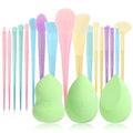 Docolor 17Pcs Colourful Makeup Brush Set + 3 Pcs Pea Pod Makeup Sponge, Premium Synthetic Kabuki Foundation Blending Rainbow Professional Make Up Brush Tool