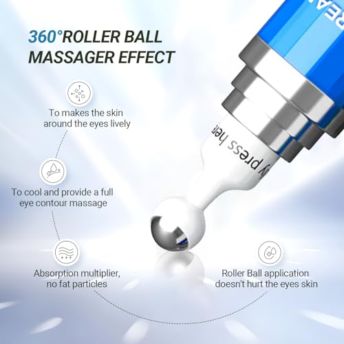 5% Caffeine Peptide Eye Serum, Under Eye Roller Cream for Dark Circles, Puffiness, Bags Under Eyes - 360° Massage Ball Cream for Wrinkles, Fine Lines and Firming (Dark Blue)