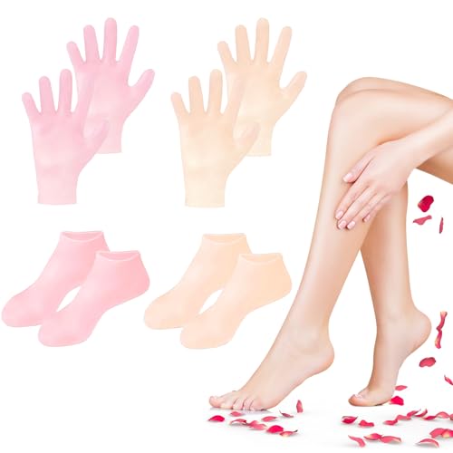 Silicone Moisturizing Socks & Gloves Set for Dry Cracked Feet & Hands, 4 Pairs