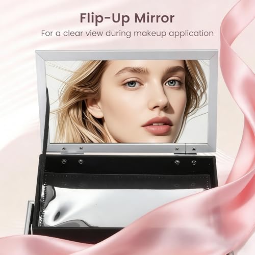 Shiny Pink Makeup Train Case with Mirror & Lock | 9x6x6