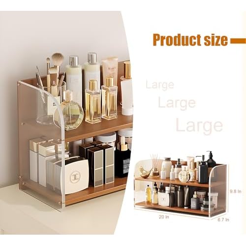 20 Inches Bamboo Cosmetic Organizer, Large Vanity Organizer, Makeup Organizer Countertop, Skincare Organizer Countertop