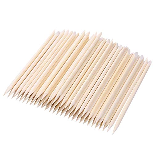 BTYMS 300-Pack Orange Wood Cuticle Sticks - 4.5 Inch Double-Ended Nail Pushers