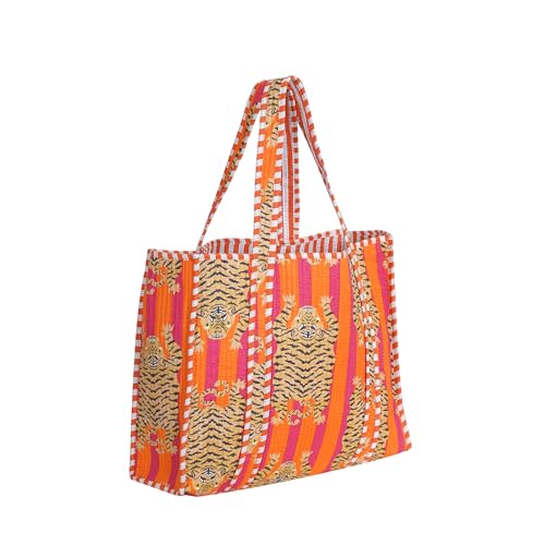 Multicolor Cotton Tiger Block Print Tote Bag - Handmade Unisex Shoulder Bag, LKGSM RUGS