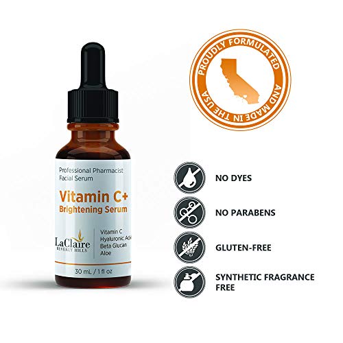 LaClaire Vitamin C+ serum, Strong vitamin c serum, brightening serum for face, topical facial serum with Hyaluronic acid, Vitamin c facial brightening serum, Made in the USA, Vitamin C Plus