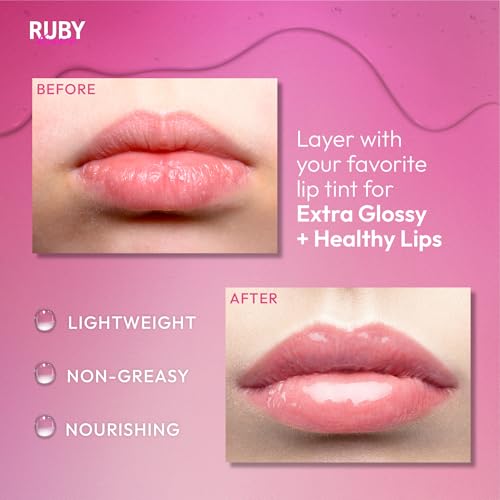 Hydrating Lip Oil Treatment Gloss - 3 Pack, Vitamin E & Jojoba, Lightweight, Repair & Protect Dry Lips - 0.33 Fl Oz
