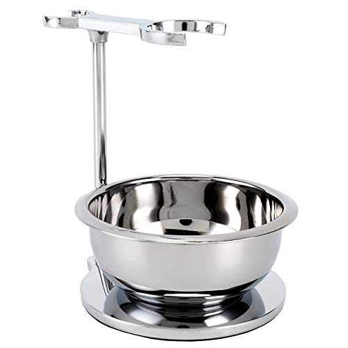 SANWA Deluxe Heavyweight Shaving Brush Razor Stand with Unbreakable Stainless Steel Shaving Bowl Set,Compatible with Gillette Fusion and Double Edge Safety Razor,Cartridge Razor