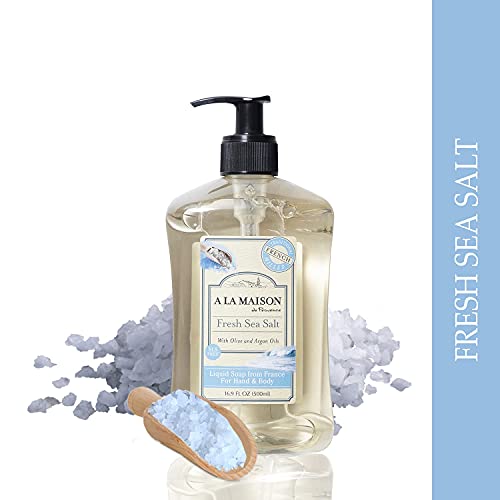 A LA MAISON French Liquid Hand Soap, Fresh Sea Salt - Natural Hand Wash Made with Essential Oils - Biodegradable, Plant-Based, Vegan, Cruelty-Free, Alcohol & Paraben Free (16.9 oz, 1 Pack)