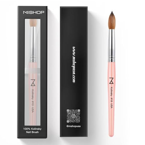 M ? Majesti Pink 100% Kolinsky Acrylic Nail Brush | Professional Acrylic Sculpting & Application Brush | Handcrafted Premium Nail Art Tool for Nail Technicians (#18)