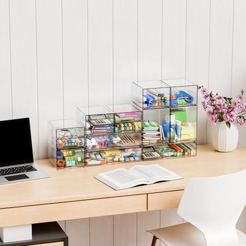 Yieach 4-Pack Clear Acrylic Stackable Drawer Organizer