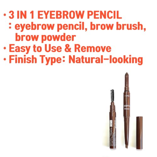 3-in-1 Eyebrow Pencil with Brush & Powder - Black Brown