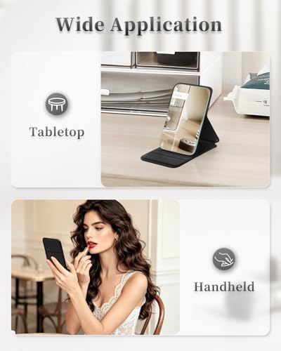 VFD Black Compact Folding Travel Makeup Mirror with Adjustable Stand