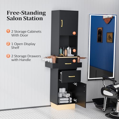 OmySalon Salon Station with 2 Drawers & 6 Hair Dryer Holders