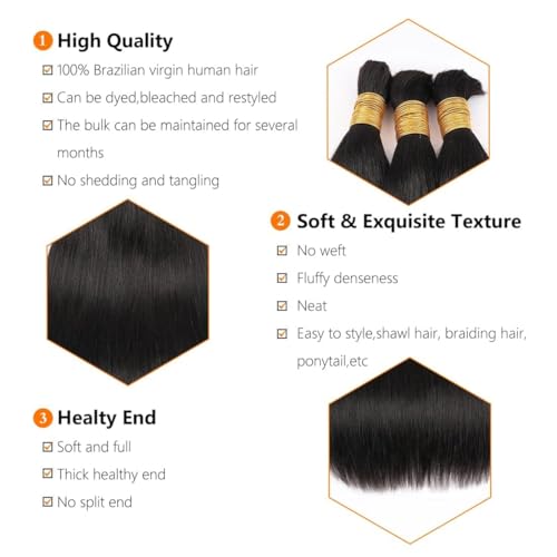 Human Braiding Hair for Boho Braids 22inch Straight Bulk Human Hair Extensions for Braiding No Weft Brazilian Virgin Human Braiding Hair for Black Woman Straight 1 Bundle 100g Natural Black