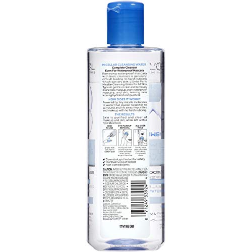 L'Oreal Paris Skincare Micellar Cleansing Water Complete Cleanser to Remove Makeup, Gentle Cleanser, Makeup Remover, 13.5 Fl Oz