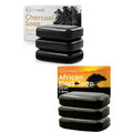 O NATURALS Moisturizing African Black Soap & Detoxifying Charcoal Soap Bar Bundle Two 3 Packs, 4 Ounce Each Bar Of Soap.
