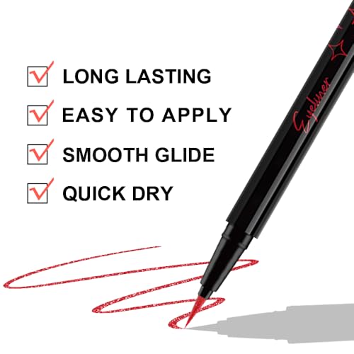 Red Metallic Glitter Liquid Eyeliner Pen – Waterproof