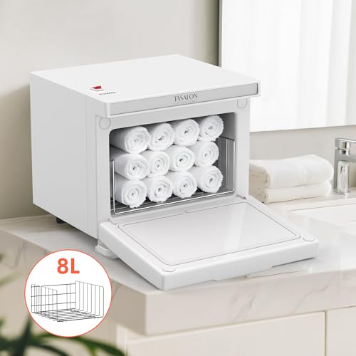 TASALON 8L Towel Warmer Hot Cabinet Box, Aluminum Inner Chamber, Removable Tray, Fast Heating for Beauty Spa Salon Massage - White
