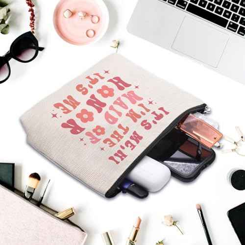 Maid of Honor Gift from Bride, Bridesmaids Proposal Gifts, Bachelorette Party Gift for Maid of Honor, Wedding Gifts for Sister Besties Friends Women Bridesmaid Makeup Cosmetic Bag Travel Pouch