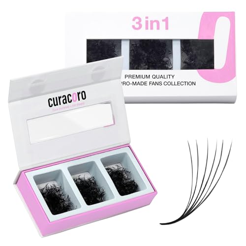Curacoro Promade Mix 750 Fans - Handmade Volume Eyelashes, Multi Selections From 5D To 12D, C CC D Curl, Thickness 0.03~0.1 mm, 9-18mm Length, Long Lasting & Easy Application (10D-0.03 CC, 9-10-11mm)