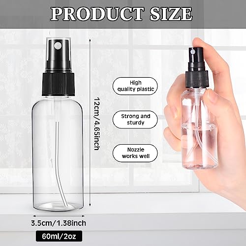 Roshtia 100 Pcs 2 oz Plastic Mini Spray Bottles with Black Cap Clear Empty Fine Mist Spray Bottles Refillable Liquid Container for Essential Oils Perfumes Travel Makeup