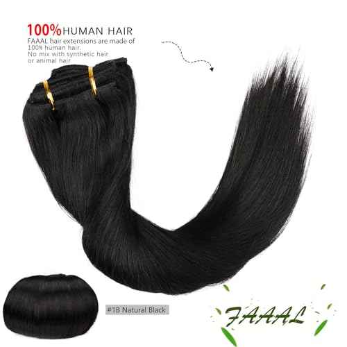 16" Clip in Human Hair Extensions Full Head 130g 7 Pieces 16 Clips 1B# Natural Black Double Weft Brazilian Real Remy Hair Extensions Thick Silky Straight (16", Natural Black)