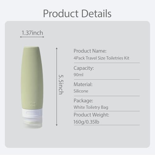 TSA Approved 3oz Silicone Travel Bottles - 4 Pack for Toiletries