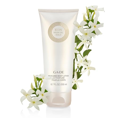 GA-DE Icon Musk Oil Gold Perfume Body Lotion - Lightweight, Quick Absorbing Lotion - Moisturizing Cream with Soothing Actives for Smooth Skin - 6.7 oz