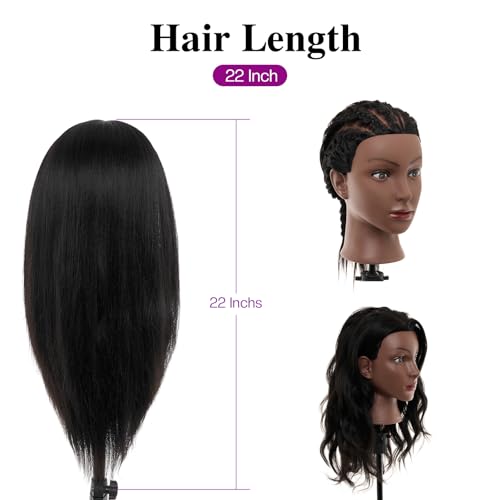 Human Hair Mannequin Head 20-22 Inch with Stand & Clamp