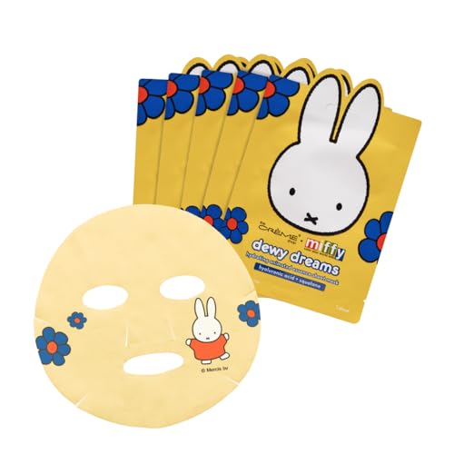 The Cr?me Shop x Miffy Dewy Dreams Hydrating Animated Essence Sheet Mask with Hyaluronic Acid & Squalane, Deep Moisture, K-Beauty, Cruelty-Free, Gentle Care for All Skin Types (Pack of 5)