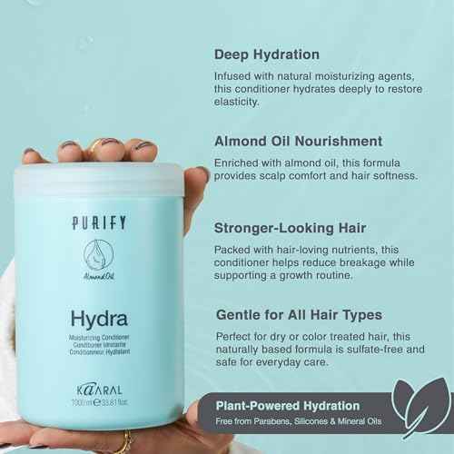 Kaaral Purify Hydra Conditioner - Moisturizing Hair Care for Women and Men - Hydrating Treatment for Dry, Damaged, Color Treated Hair - Softens, Reduces Frizz, Nourishes Curly Hair - 1000 ml