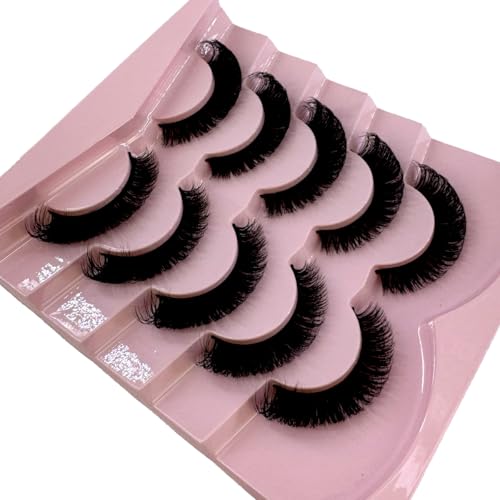 HBZGTLAD Cat eye Eyelashes 3D Natural False Lashes D Curl Fluffy Soft Cross 5 pairs Manga Lashes Wispy Natural Eyelash Extension Makeup (HB114)
