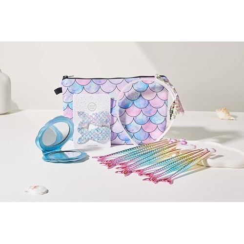 Mermaid Gifts for Girl friend, COSHINE 15pcs Unique Makeup Tools Gift Box-Mermaid Makeup Brushes, Cosmetic Bag, Head Band, Mirror and Hair Clip for Niece Daughter Her