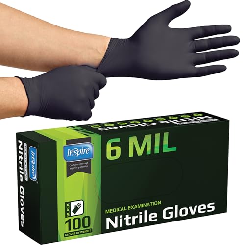 Inspire Black Nitrile Gloves Heavy Duty 6 Mil - Chemical Resistant