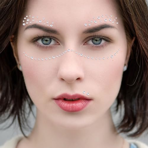 4 Sheets Face Gems Sticker, Self-Adhesive Glitter Rhinestone Face Jewels, Mini Hair Nose Eyes Nail Makeup Sticker for Festivals Parties- Silver(2mm 2.5mm 3mm 4mm)