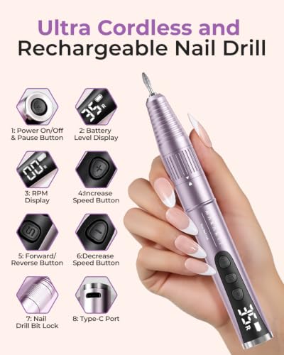 Makartt Cordless Nail Drill 35000RPM Portable E-File Kit