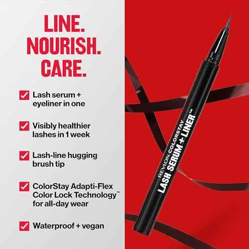 REVLON ColorStay Lash Serum + Liner, Waterproof Eyeliner, Stocking Stuffer for Her, Healthier Looking Eyelashes, Smudge-Resistant, 001 Blackest Black