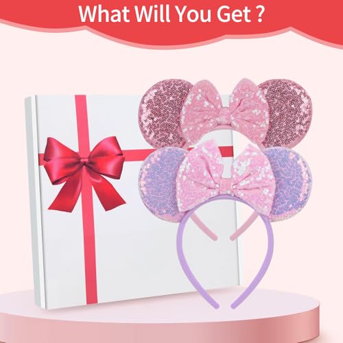 Sotaila 2 Pack Mouse Ears Headbands for Women & Girls - Sequin Bow