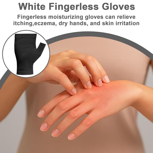 Fingerless Cotton Eczema Gloves for Dry Hands - Washable & Reusable (6 Pairs)