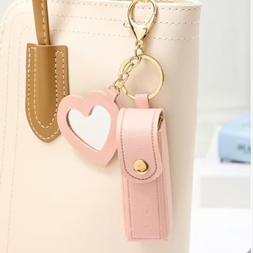 Arvintas 4 Pack PU Leather Lipstick Holder Keychain with Mirror