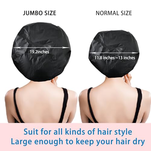 Super Jumbo Waterproof Shower Cap for Women - 2 Pack Black & White