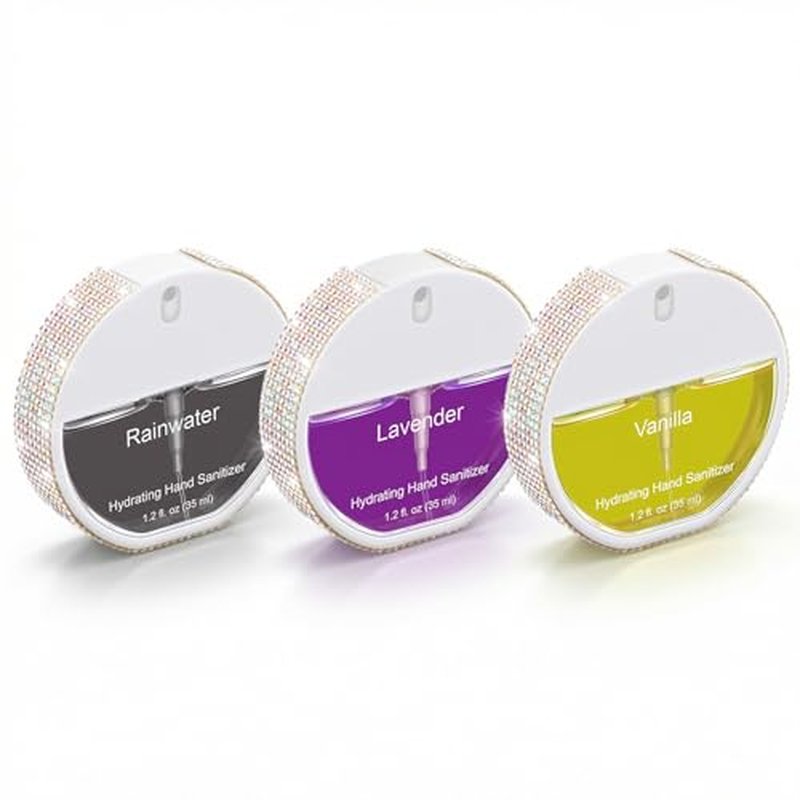 3 Pack Hydrating Hand Sanitizer Spray - Travel Size with Rhinestones