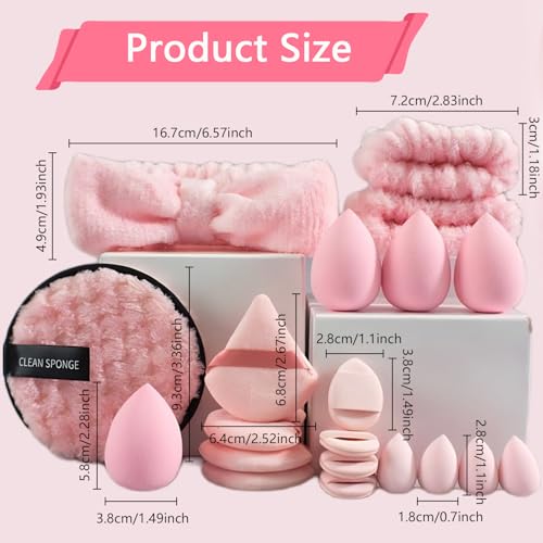 Skincare Face Wash Spa Headband and Wristband Set Makeup Sponge Pieces Powder Puff Face Soft Triangle Makeup Puff Women and Teen Girl Gifts Trendy Stuff