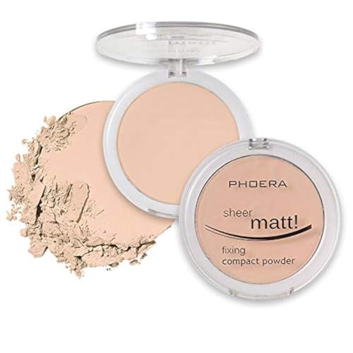 AQUAPURITY - PHOERA Sheer Matte Fixing Powder Makeup Base Fixer Setting Powder Foundation Fixing Compact Pressed Powder Long Lasting Make Up Fixer Skin Vitamin E Beauty Blender (202 Natural Beige¡¦)