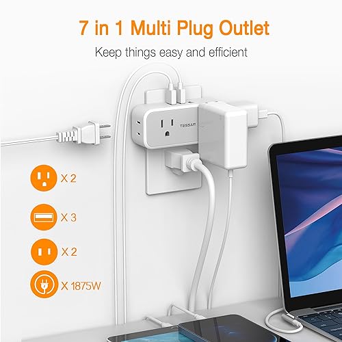 Surge Protector Outlet Extender, TESSAN Multi Plug Outlet Splitter with 4 Electrical Outlets 3 USB Ports, Multiple Plug Mini Wall Expander for Home Office Dorm Room Essentials