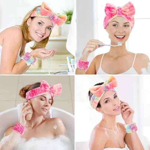 6pcs Headband and Wristband for Face Washing, Makeup Spa Skincare Headband, Skin Care Face Wash Headbands Wrist Bands Tools Set, for Women and Teen Girls Gifts