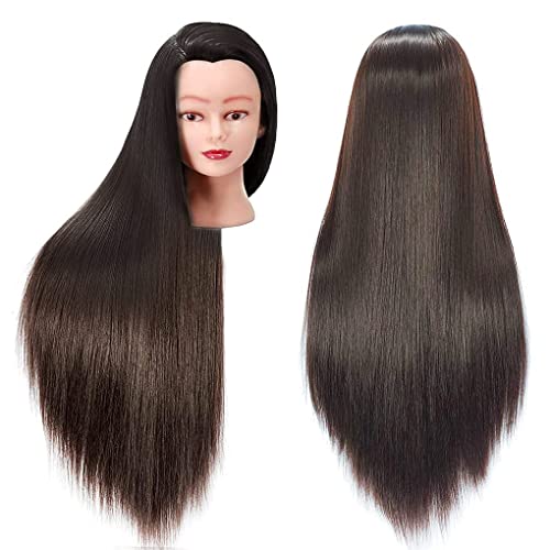 FABA Mannequin Head with Hair for Hair Styling Practice, 26-28 Inch Brown Doll Head