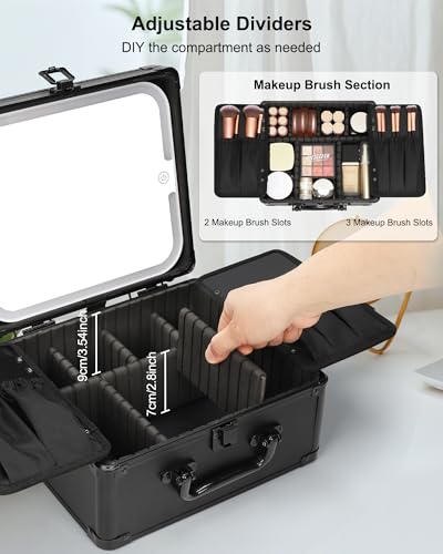 Relavel Travel Makeup Case with LED Mirror & Adjustable Dividers
