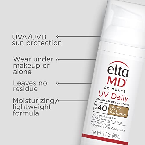 EltaMD UV Daily SPF 40 Tinted Face Sunscreen Moisturizer, Lightweight Tinted Sunscreen for Face, 1.7 oz Pump