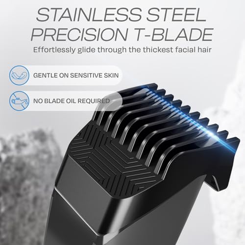 HUMMINGBIRD MK14 BeardMaster ? Premium Beard Trimmer for Men, Precision Dial, Adjustable 20 Length Settings, Stainless Steel T-Blade, Cordless USB-C Rechargeable, Waterproof, LED Display, Travel Case